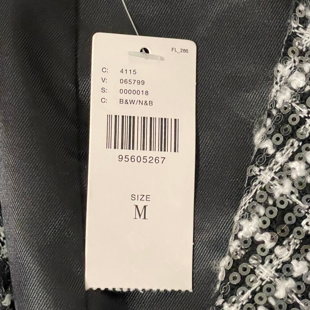 Anthropologie Mare Mare Sequin Tweed Coat Plaid Women’s M Black White New - Picture 11 of 16